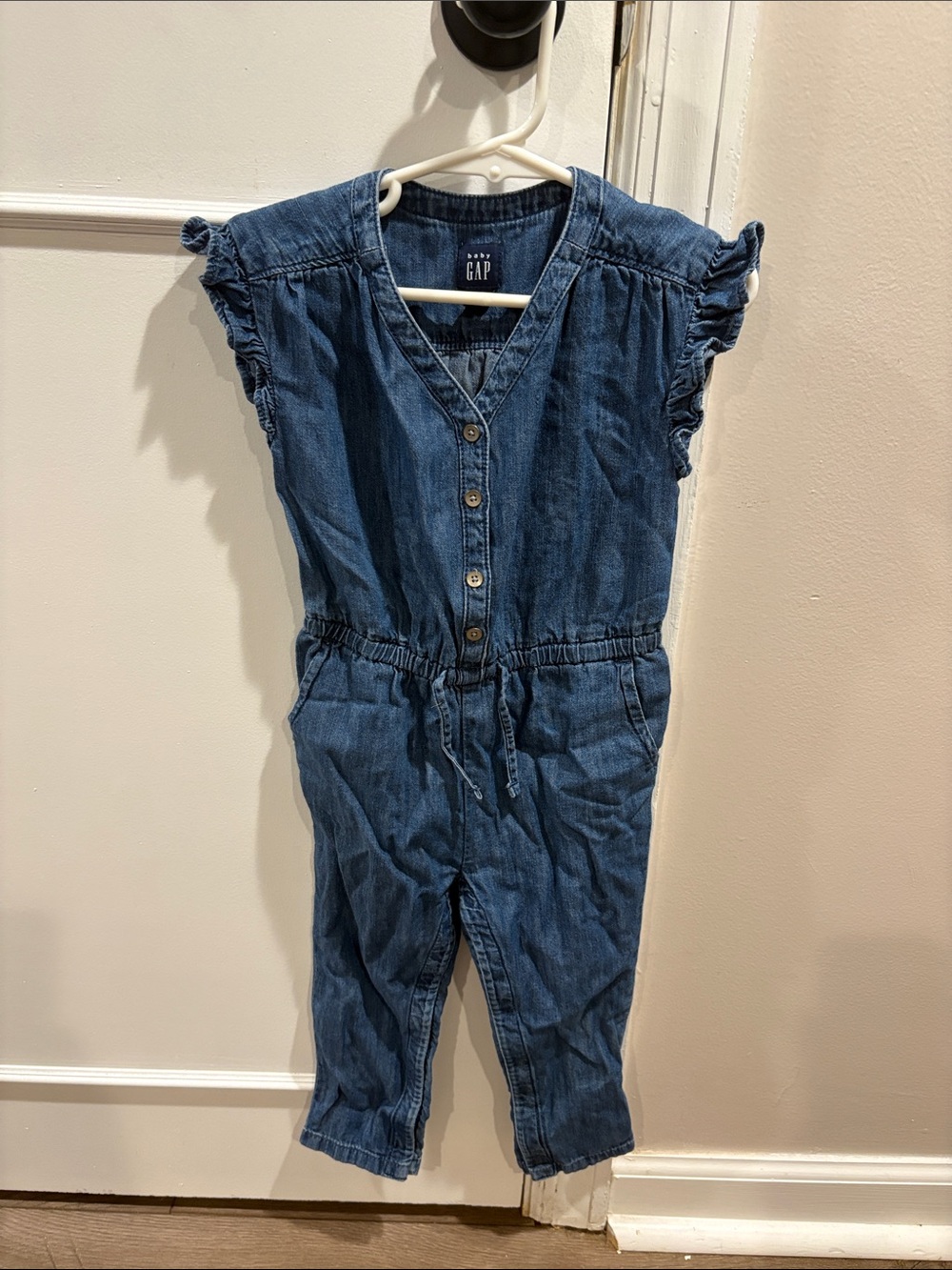GAP Denim Blue Girls' Button-Front One-Piece Romper
